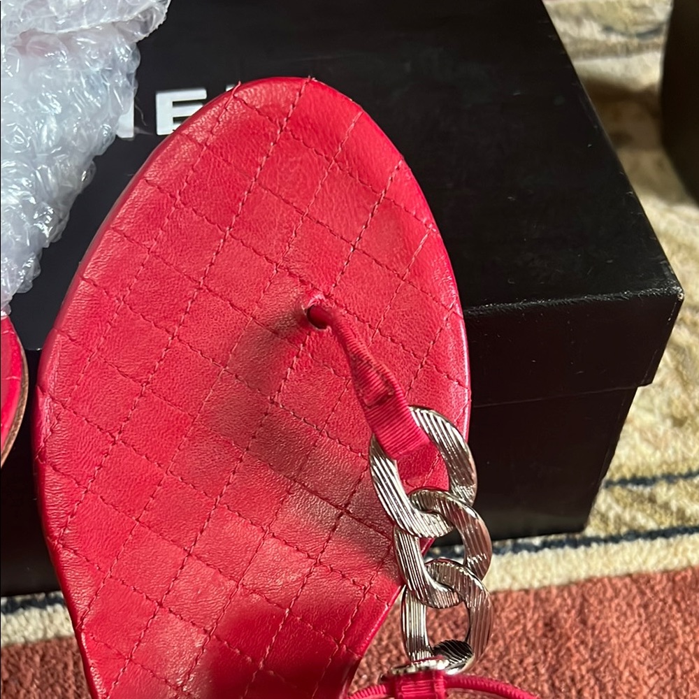 CHANEL Red Sandals with Silver Accents - Picture 7 of 8